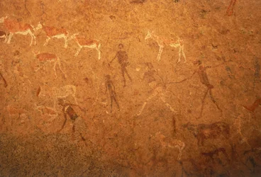 Detail der Felsmalereien im Damara-Land, Namibia. 6. Mai 1998.